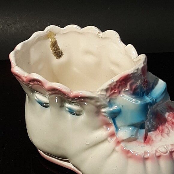 Vintage Lefton Blue Bow Baby Bootie Planter Shower Birth Christening - Picture 7 of 10